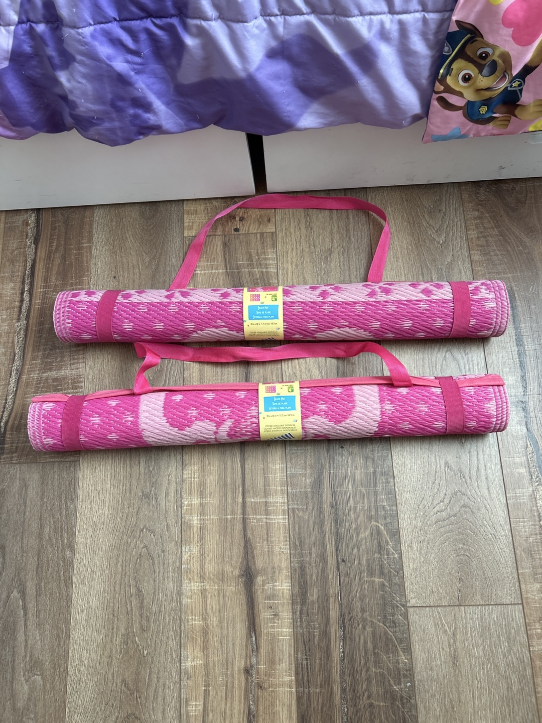 Pink Woven Beach Mat with Carry Straps
