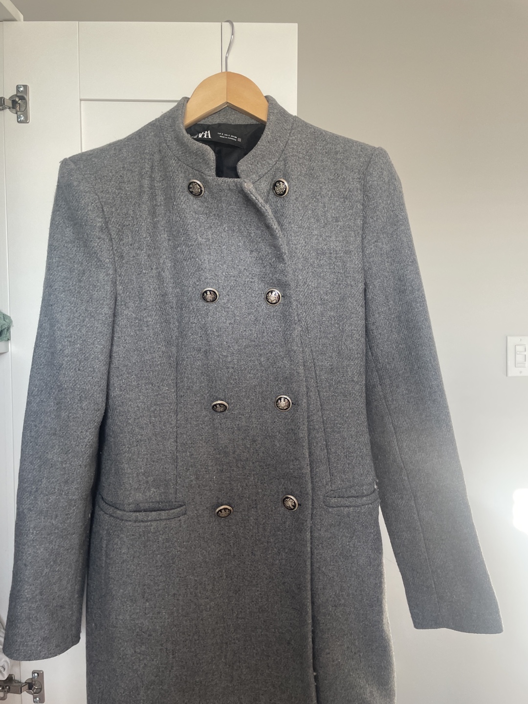 Zara Grey Wool Blend Coat Size S