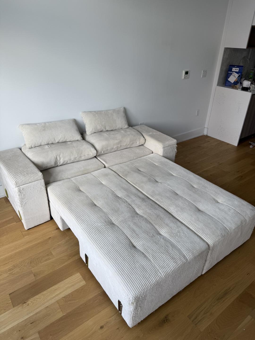 Corduroy Sectional Sofa - Cream/Beige - photo 4