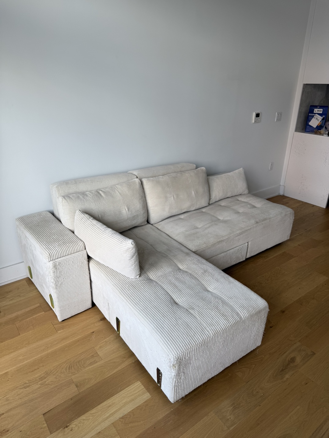 Corduroy Sectional Sofa - Cream/Beige