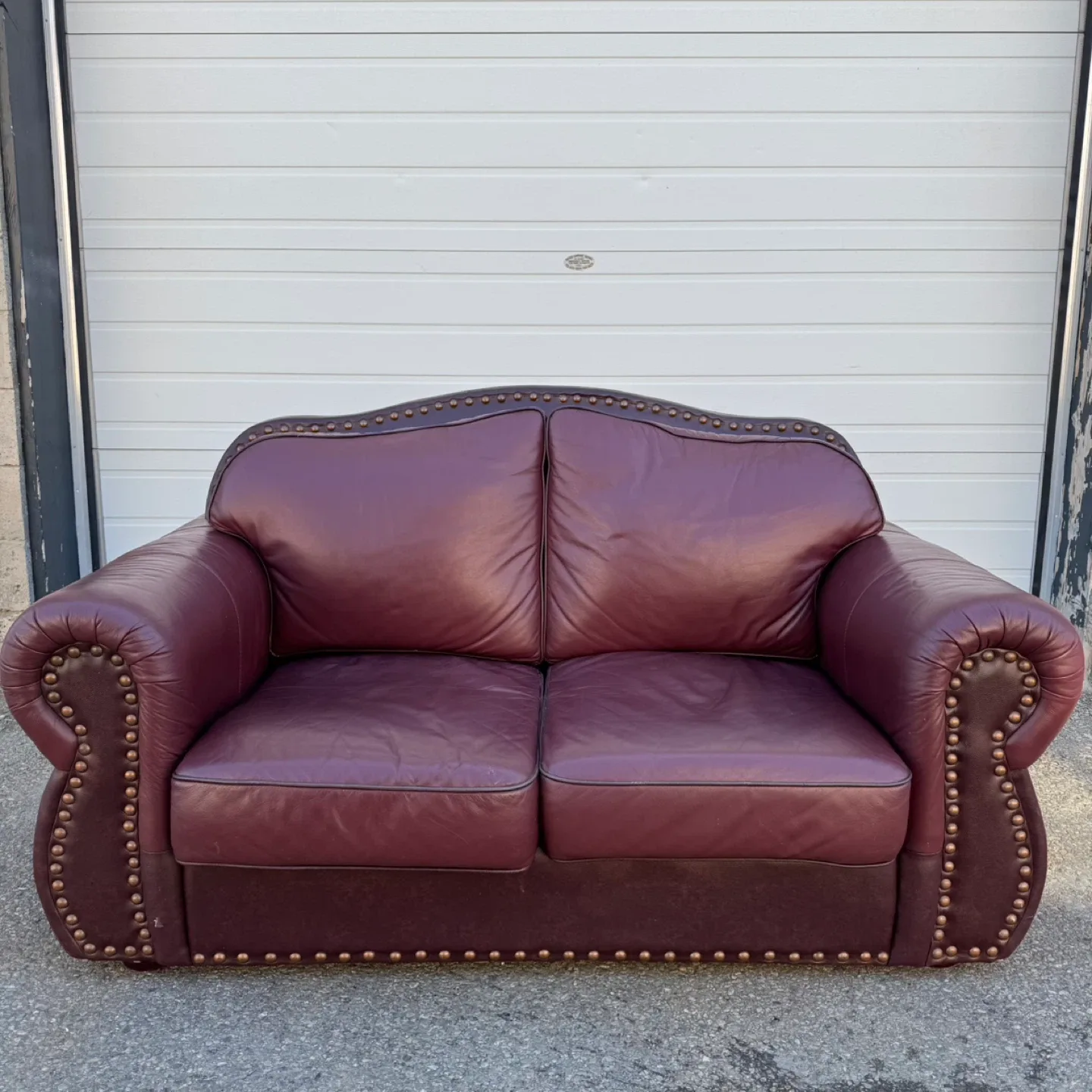 Burgundy Leather Loveseat with Nailhead Trim – Used thumbnail