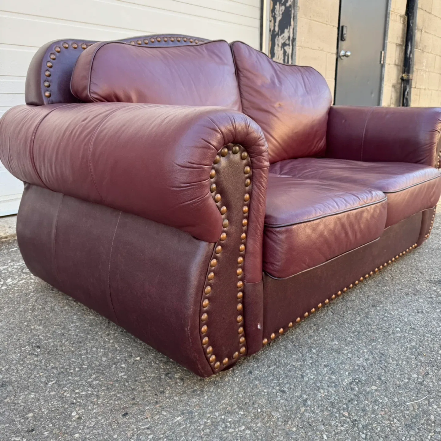 Burgundy Leather Loveseat with Nailhead Trim – Used image indicator(3)