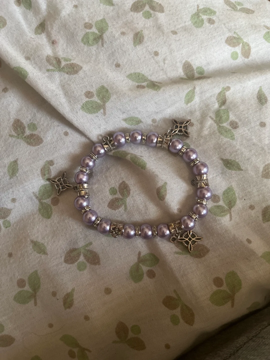 Purple Beaded Bracelet with Charms thumbnail