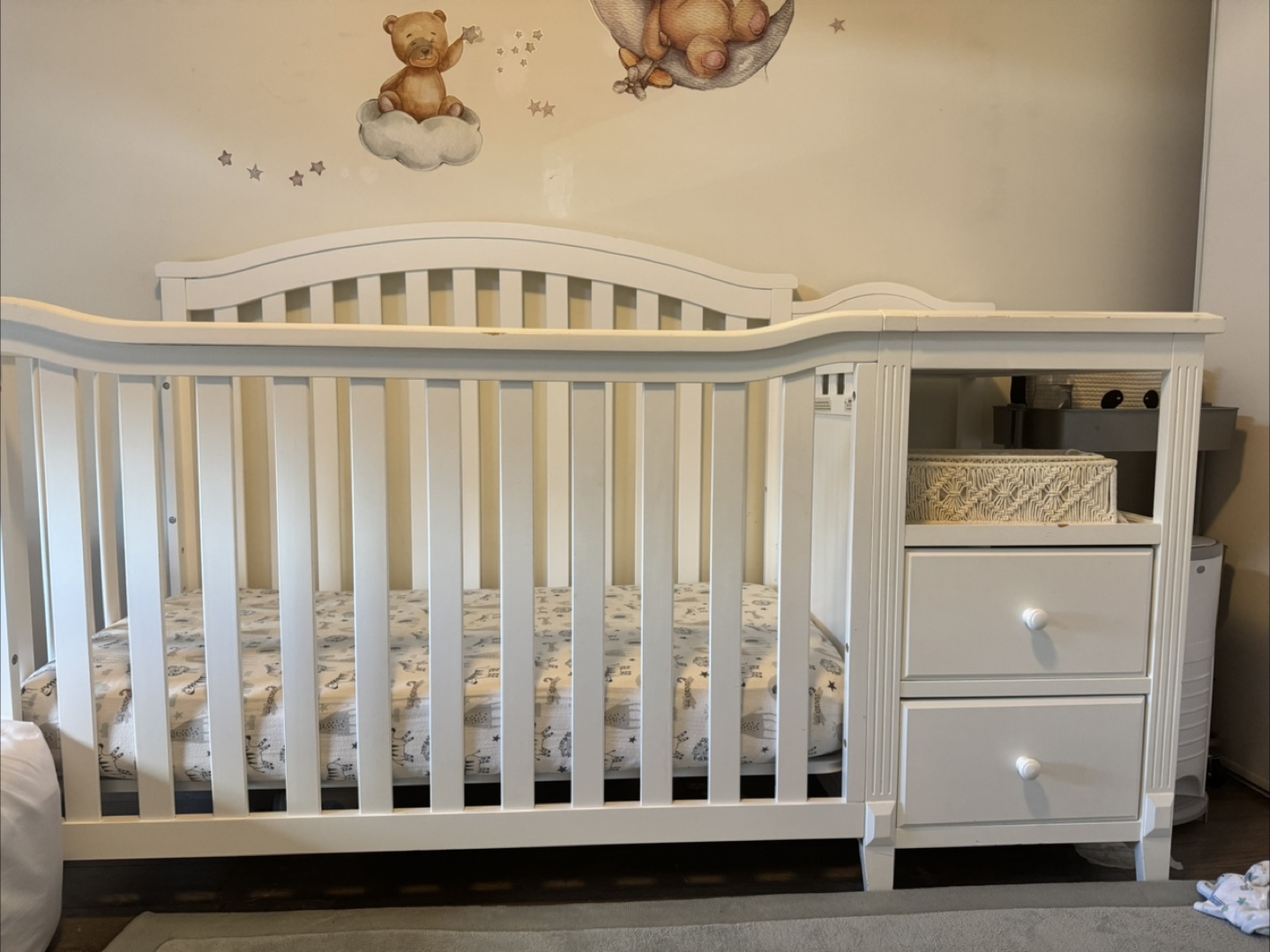 White Baby Crib with Changing Table