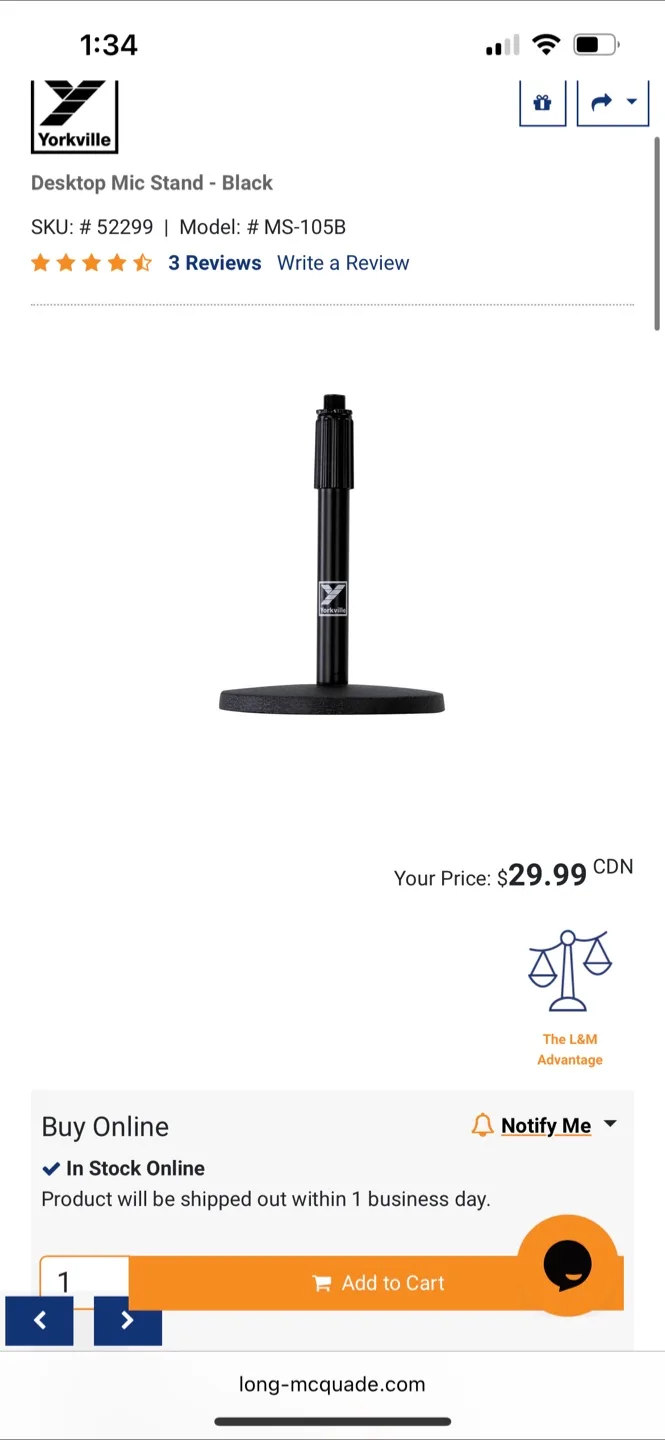 Yorkville MS-105B Desktop Mic Stand - Black image indicator(3)