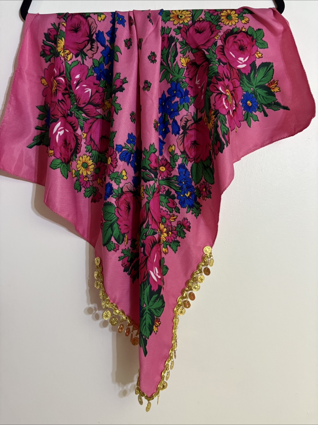 Pink Floral Scarf with Gold Trim - photo 4