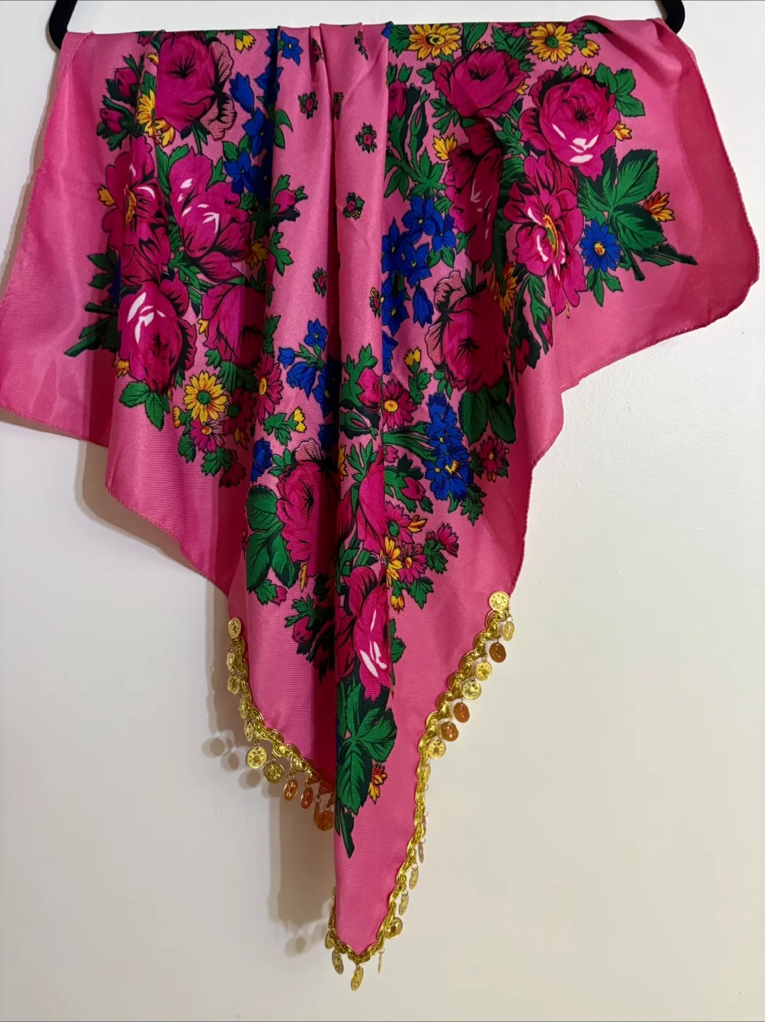 Pink Floral Scarf with Gold Trim image indicator(4)