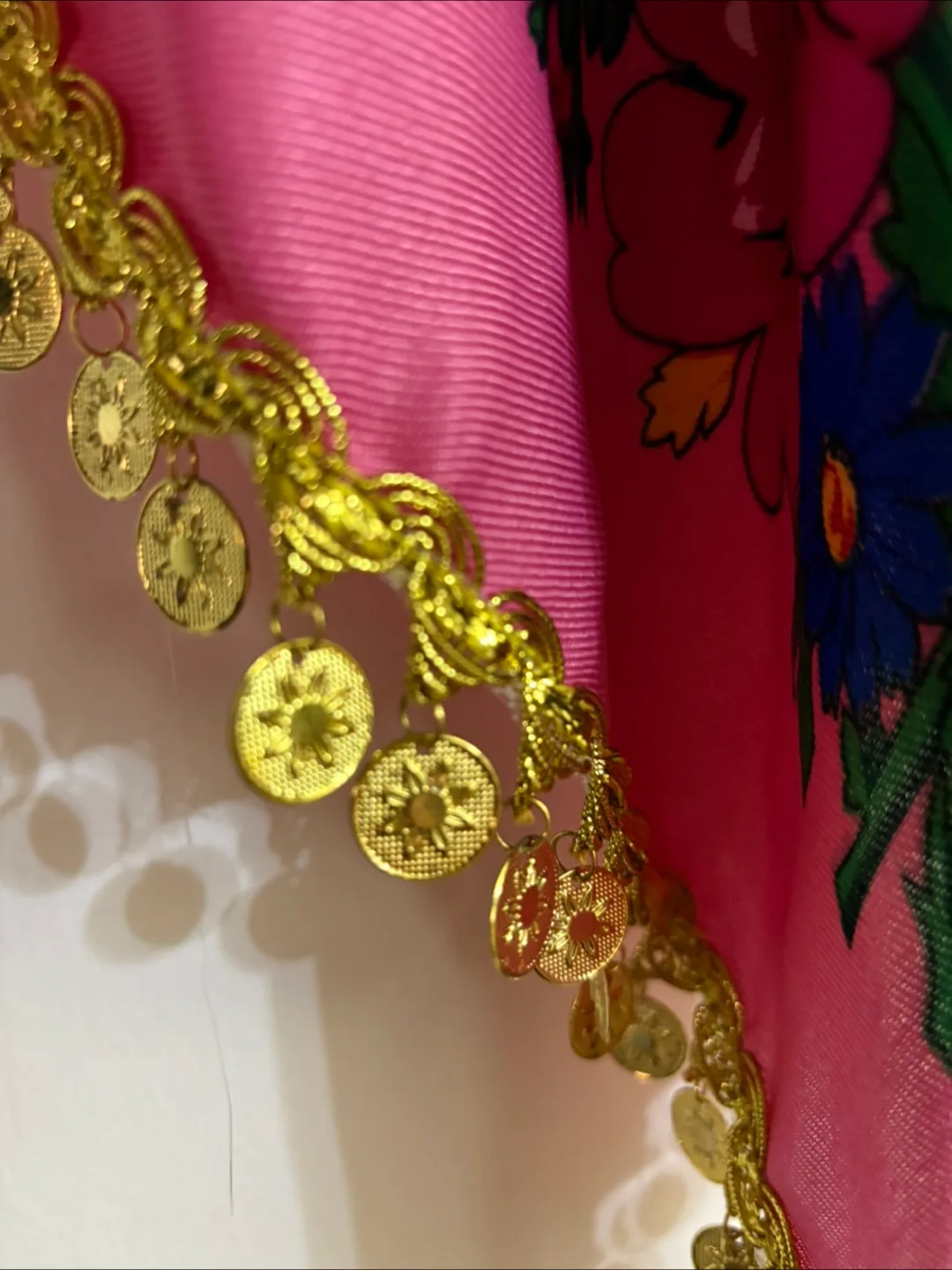 Pink Floral Scarf with Gold Trim image indicator(6)