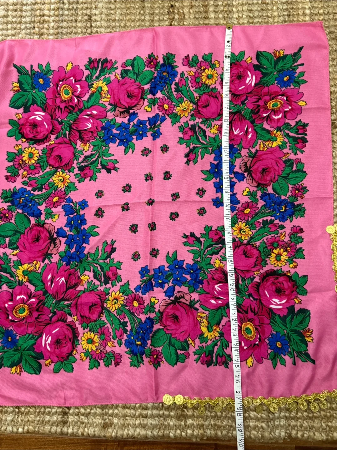 Pink Floral Scarf with Gold Trim image indicator(3)