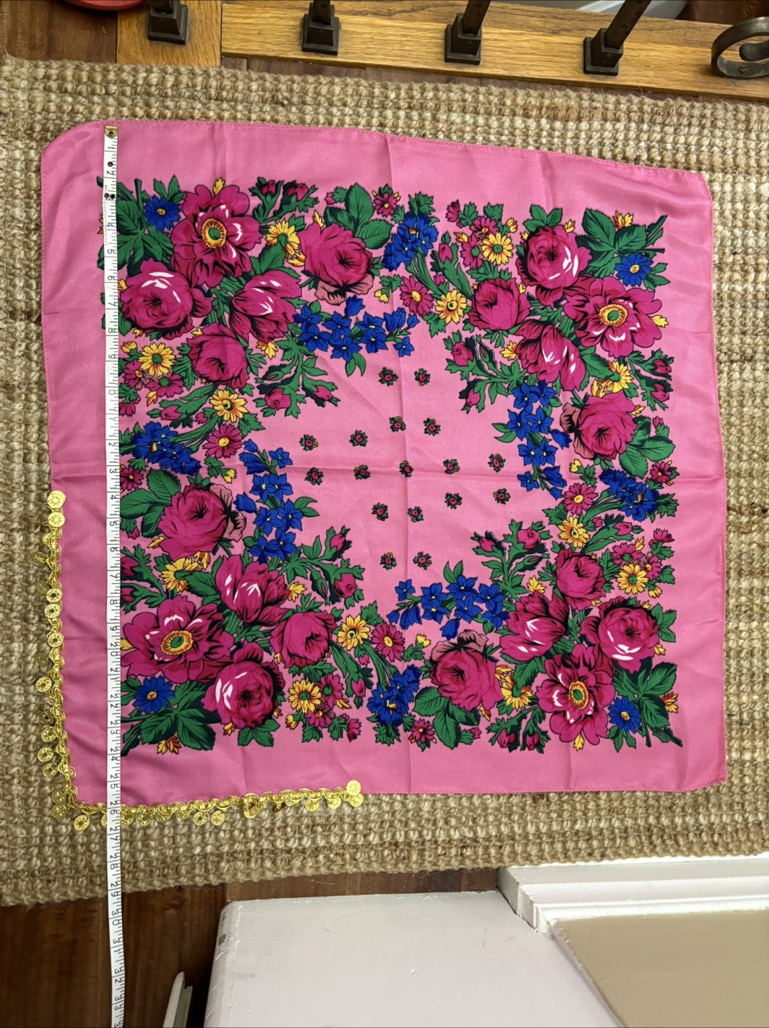 Pink Floral Scarf with Gold Trim - photo 2