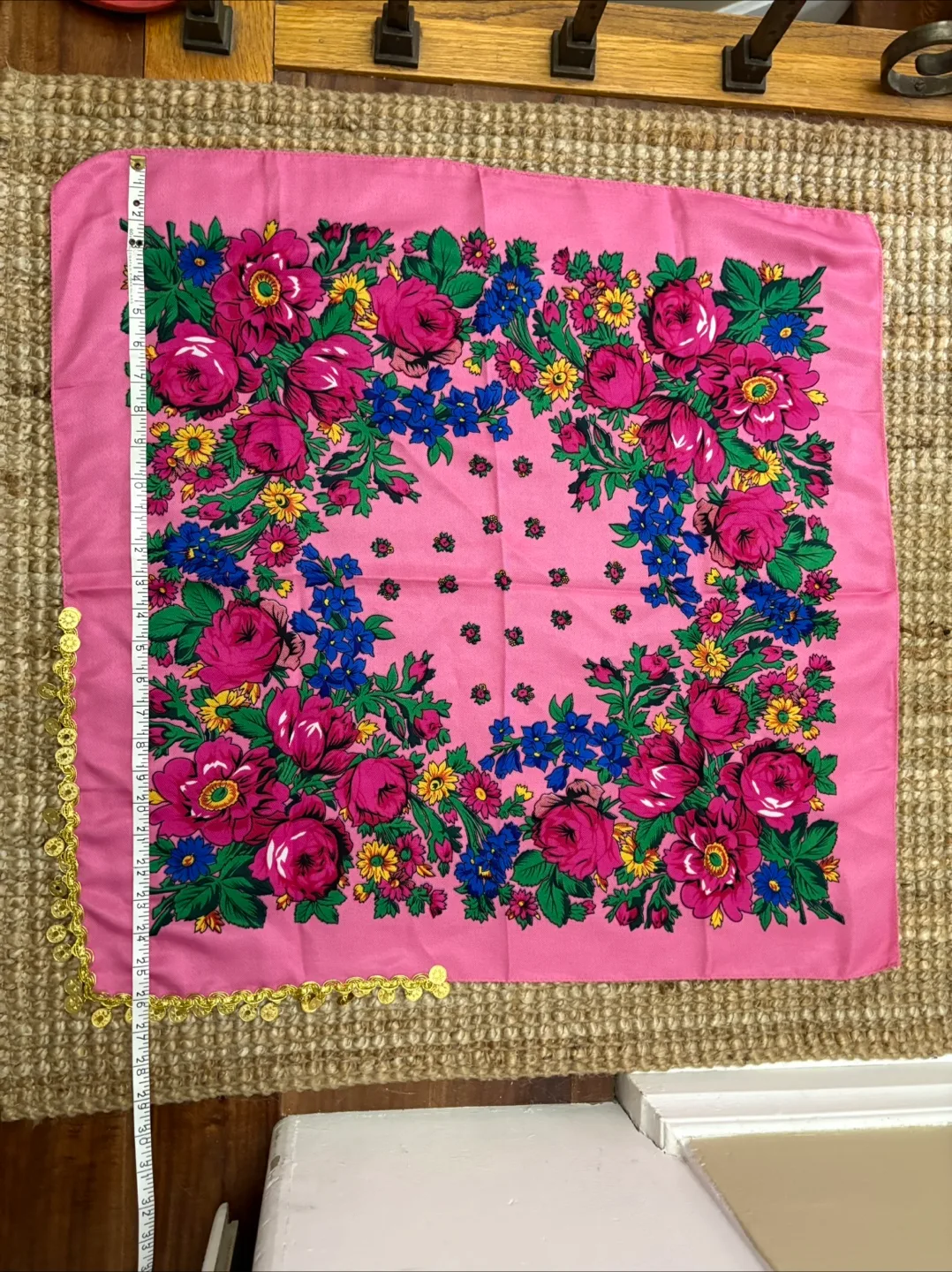 Pink Floral Scarf with Gold Trim image indicator(2)