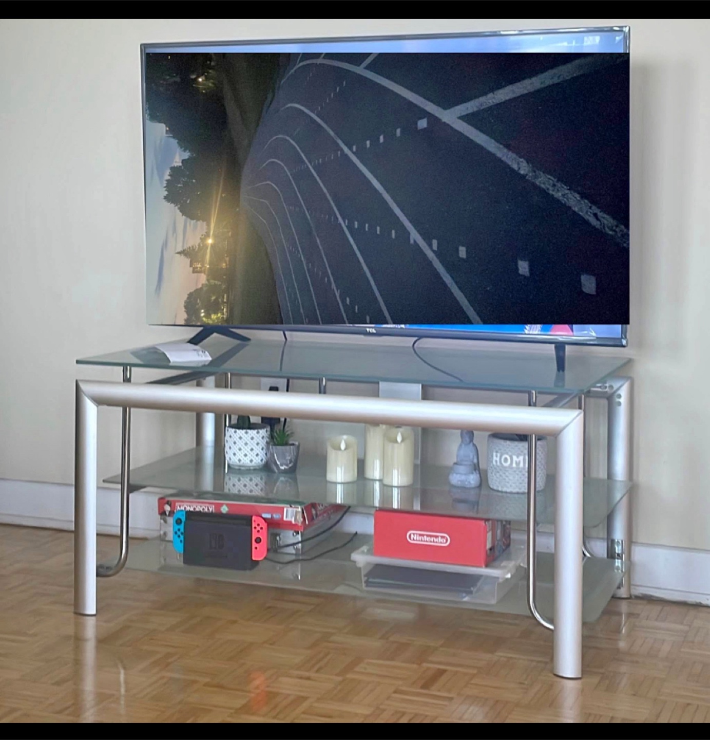 Glass and metal Tv stand