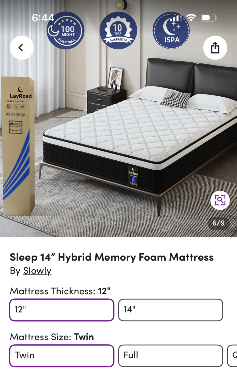 LayRoad Sleep 12” Hybrid Memory Foam Twin Mattress