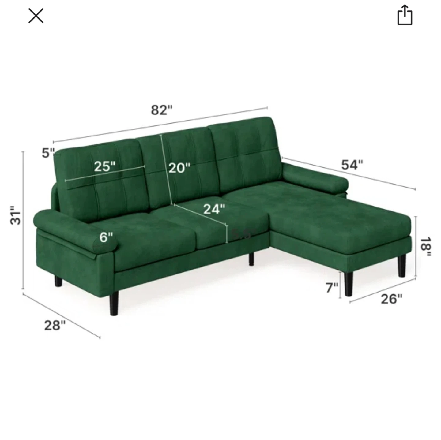 Green Velvet Sectional Sofa Couch - photo 3
