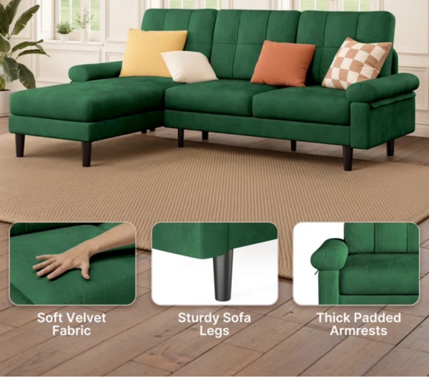 Green Velvet Sectional Sofa Couch