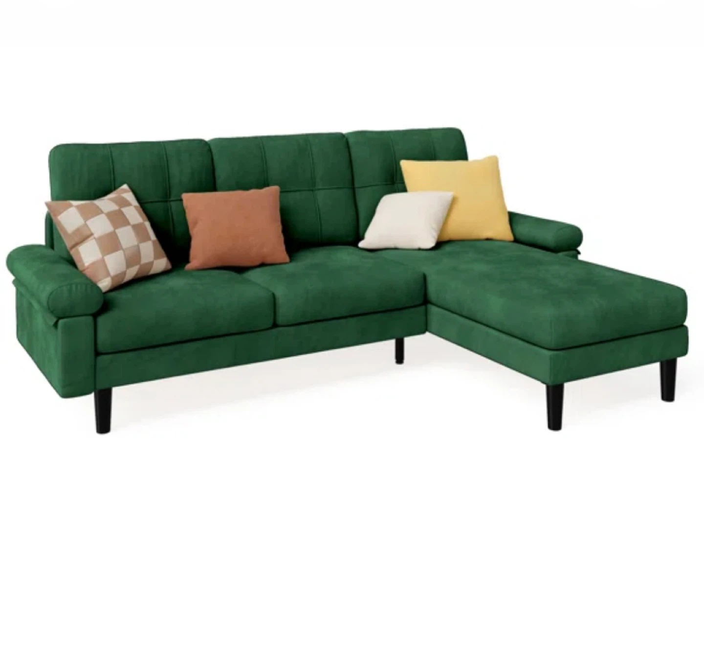 Green Velvet Sectional Sofa Couch - photo 2