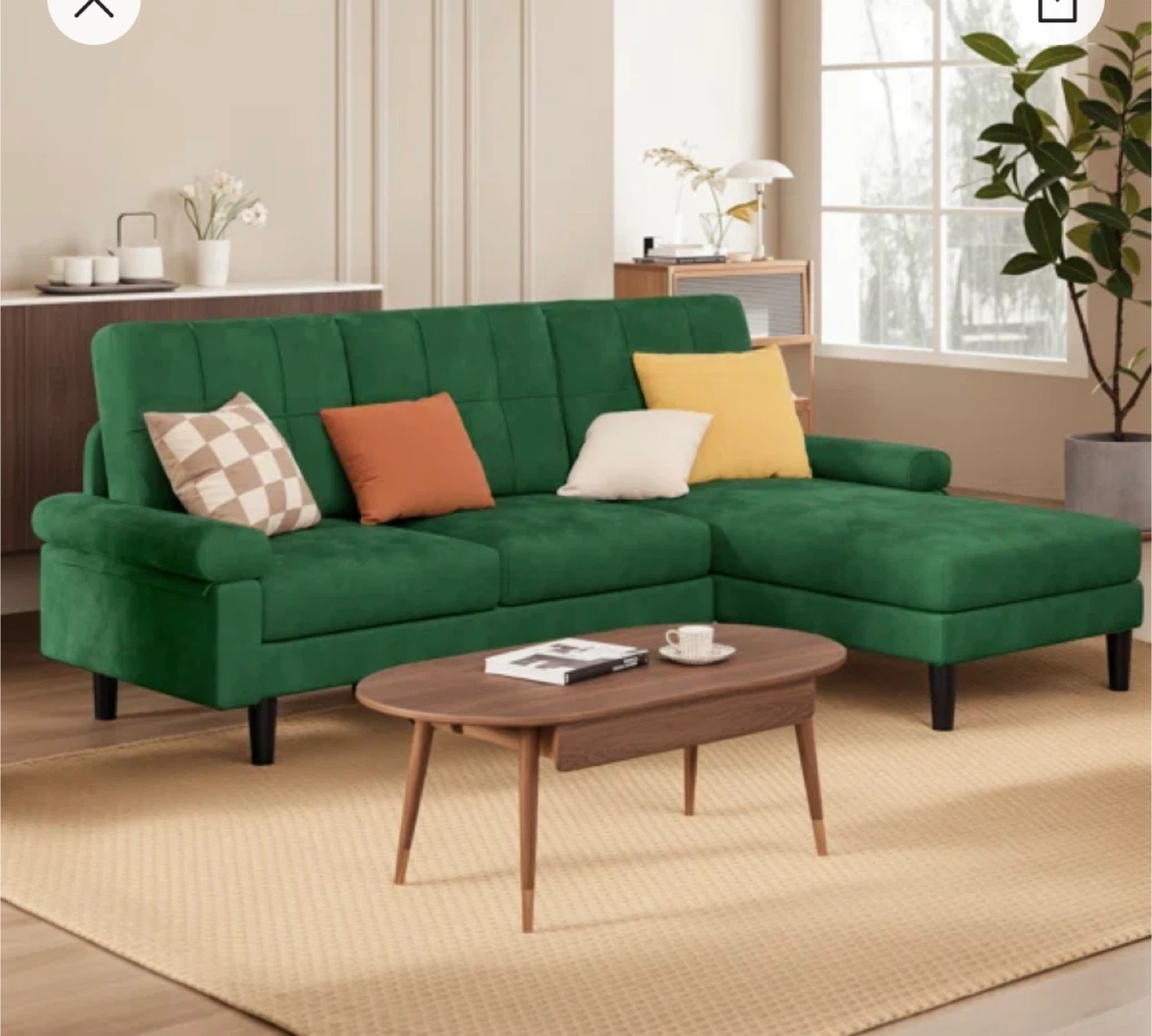 Green Velvet Sectional Sofa Couch - photo 4