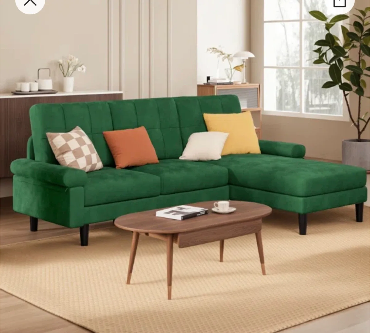 Green Velvet Sectional Sofa Couch image indicator(4)