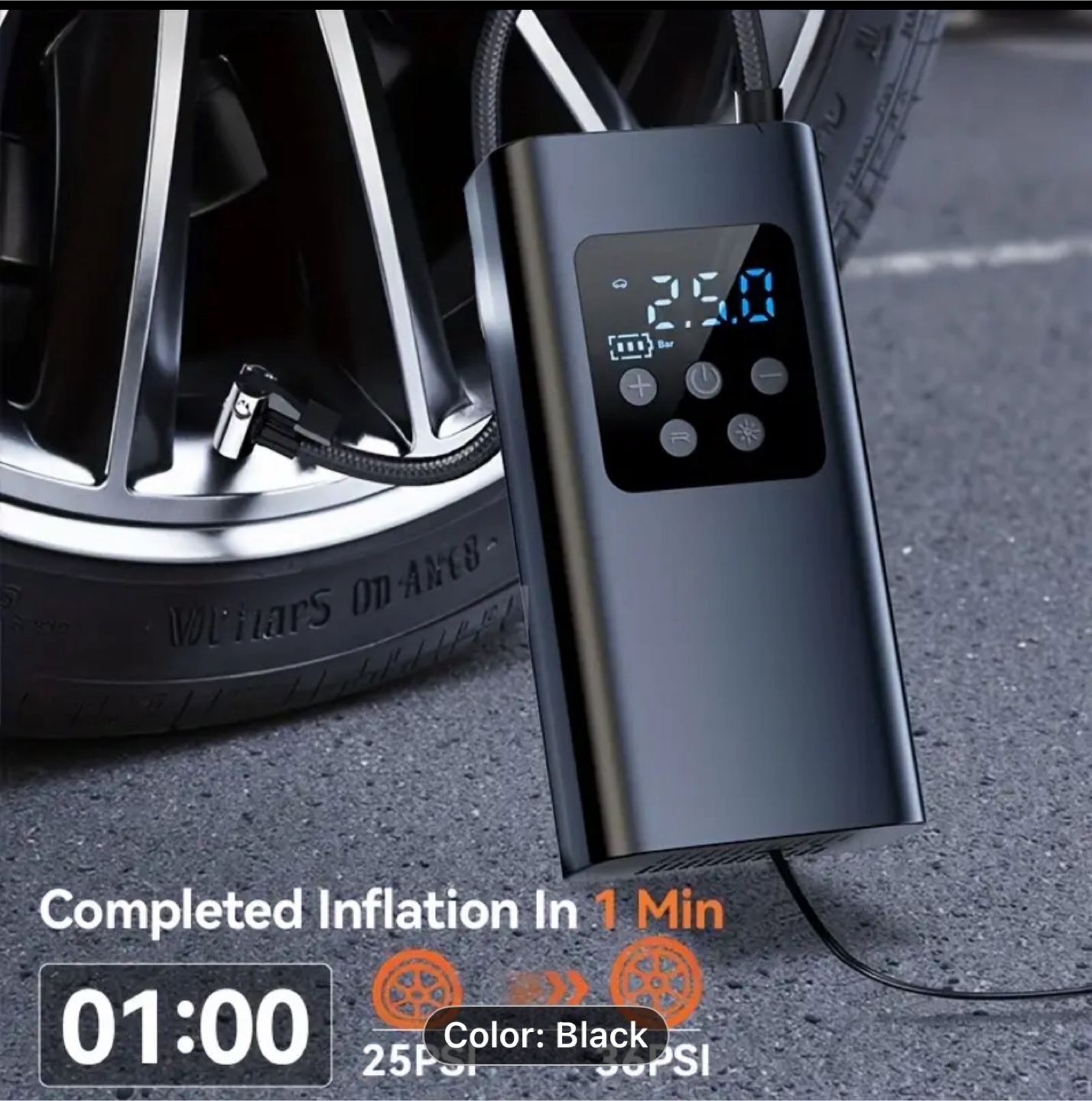 Portable Wired Inflator with LED Light, Air compressor
