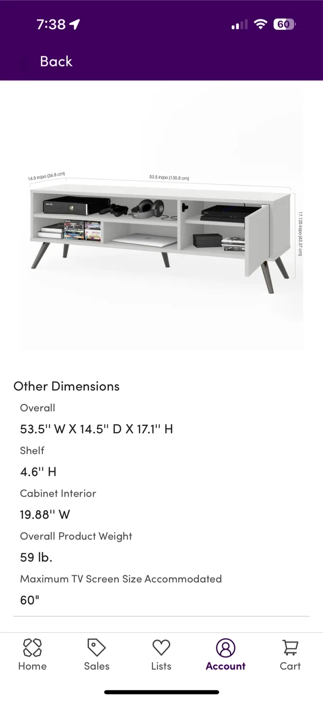 White TV Stand - Fits up to 60" TV image indicator(3)