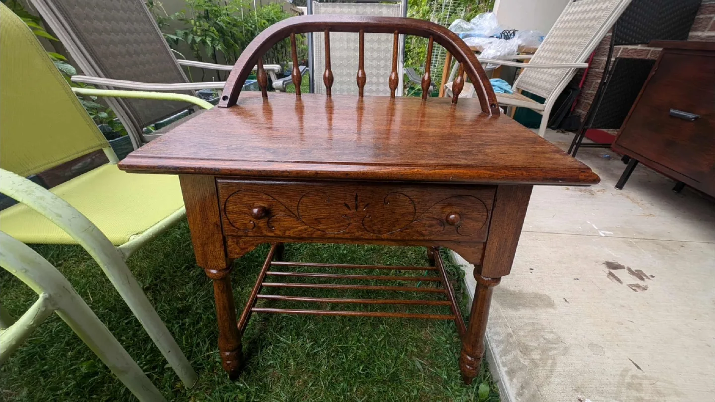 Antique Wooden Side Table with Drawer image indicator(3)