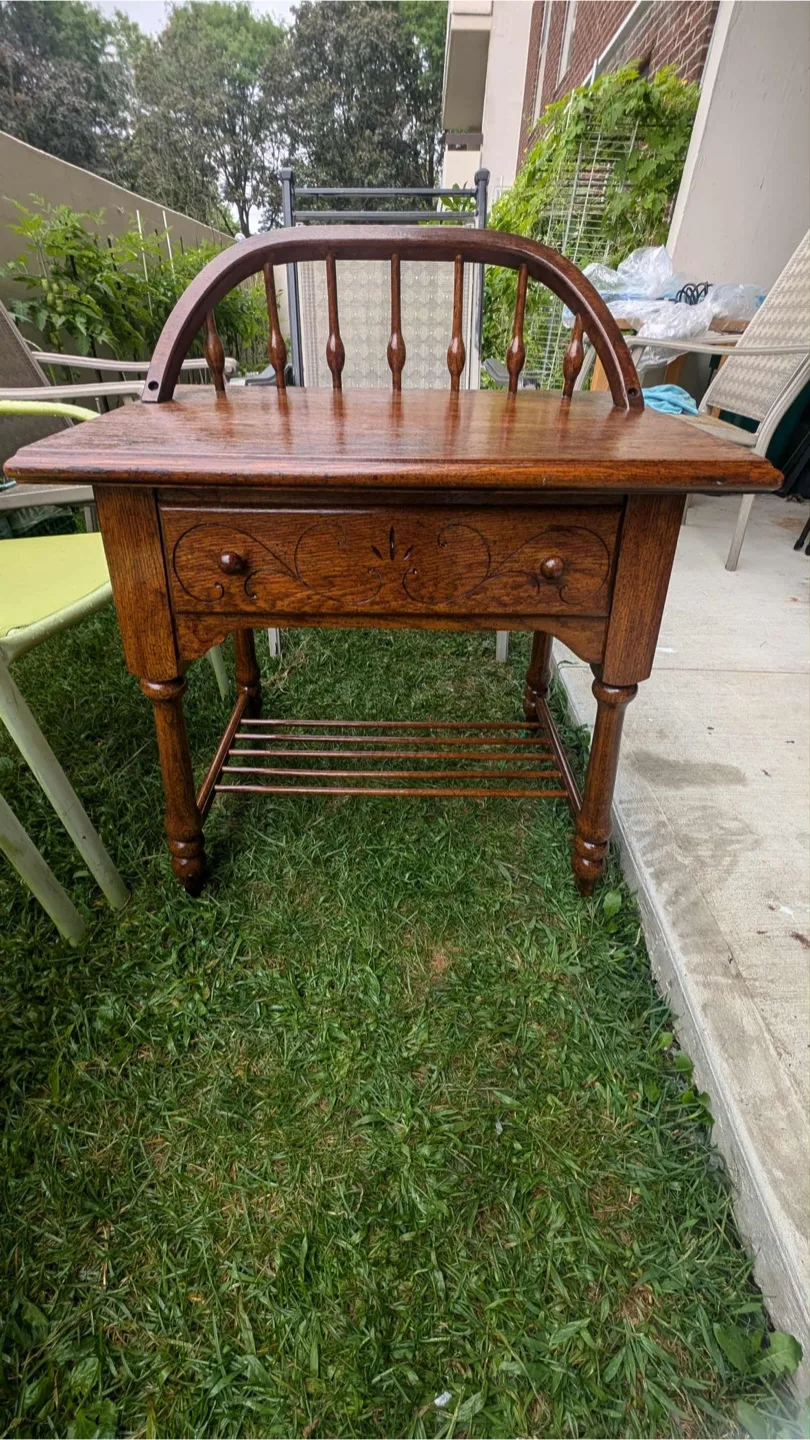 Antique Wooden Side Table with Drawer image indicator(2)