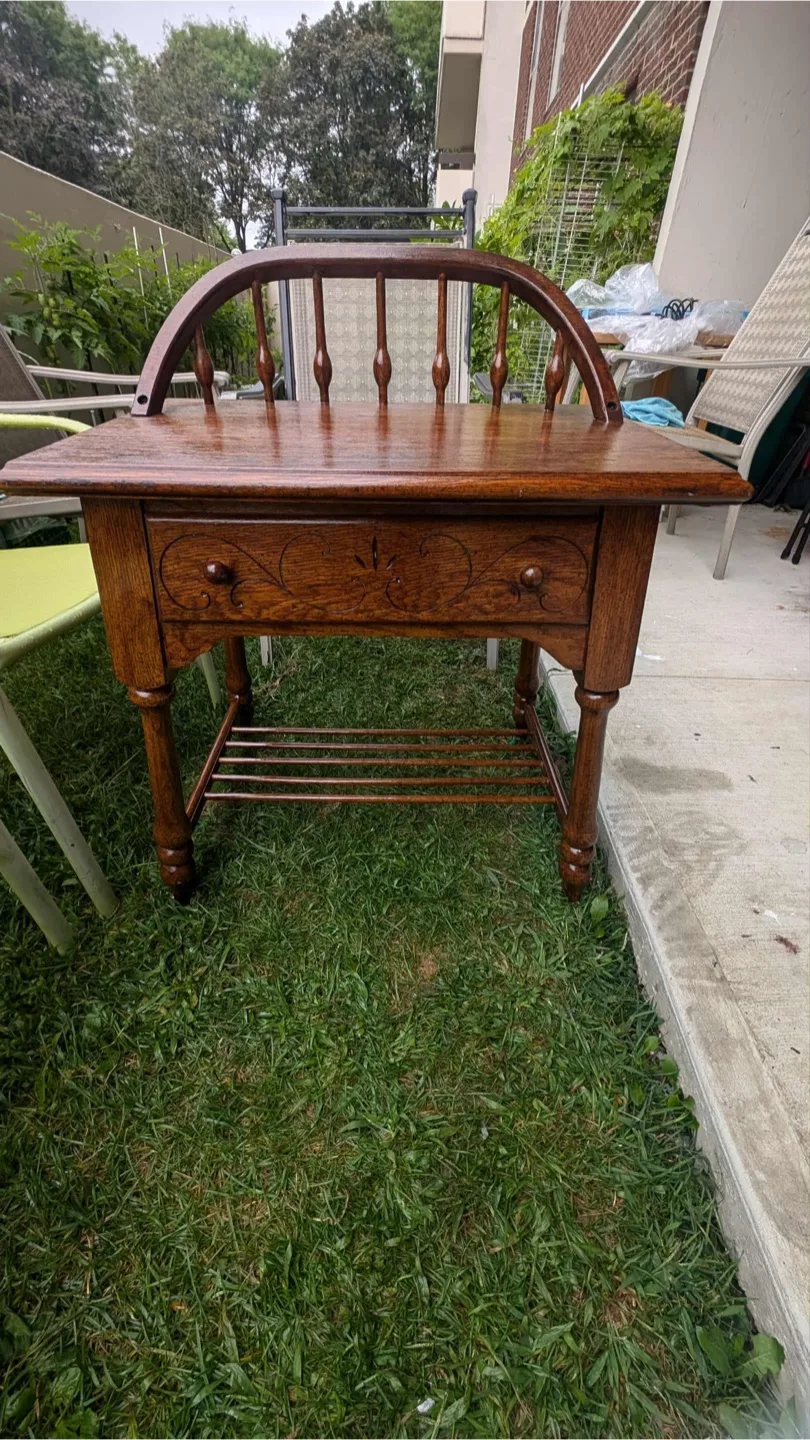 Antique Wooden Side Table with Drawer