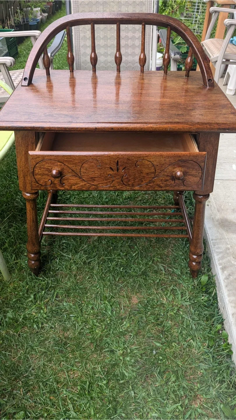 Antique Wooden Side Table with Drawer image indicator(5)