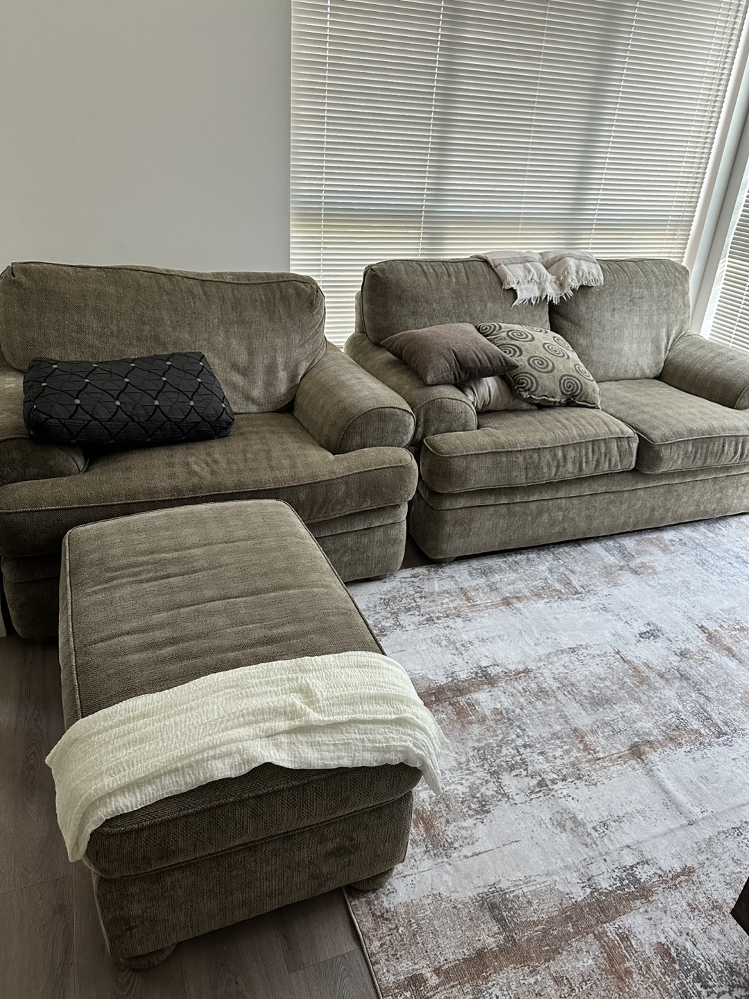 Olive Beige Sofa Set with Ottoman