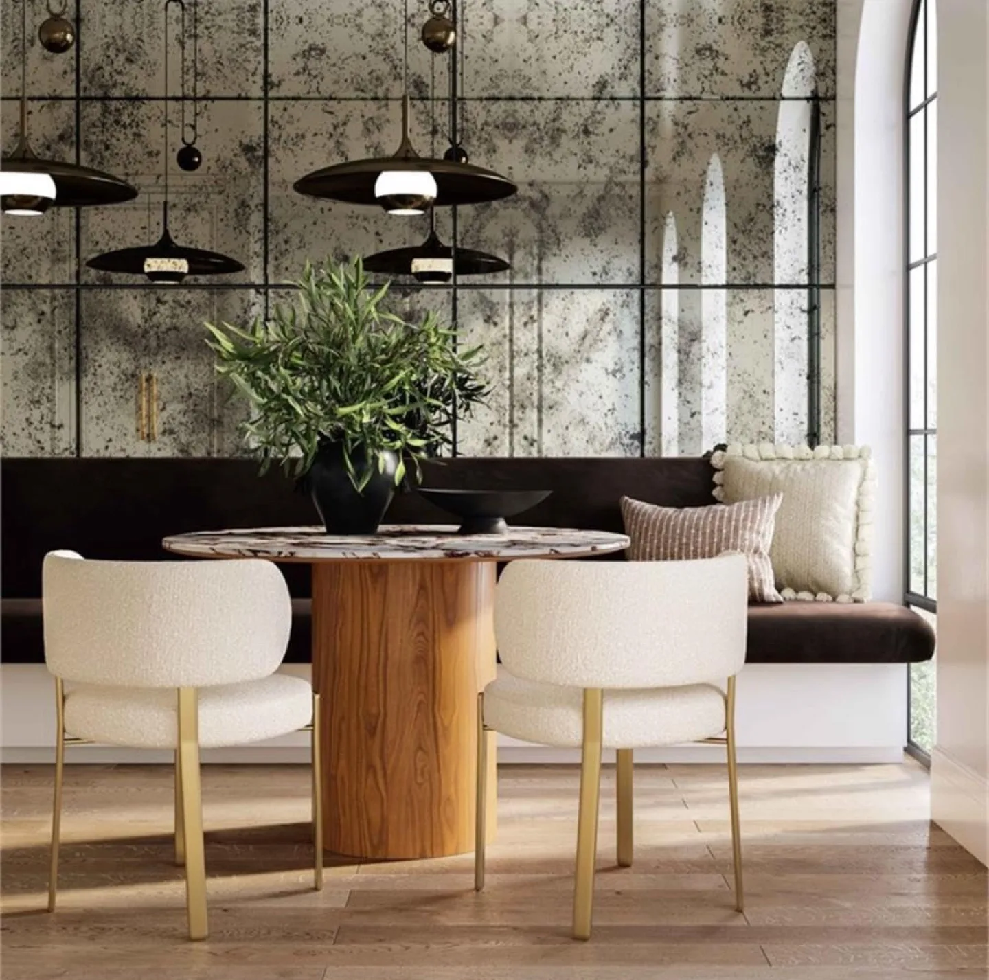 Set of 4 Cream White Boucle Dining Chairs image indicator(4)