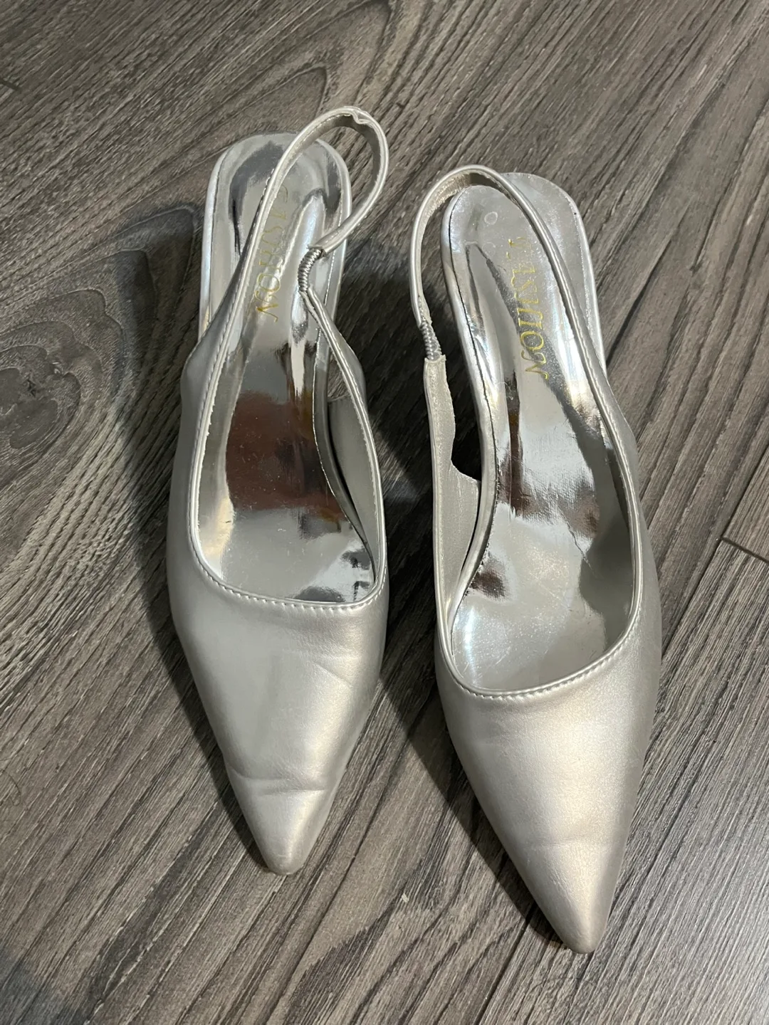 Silver Slingback kitten Heels