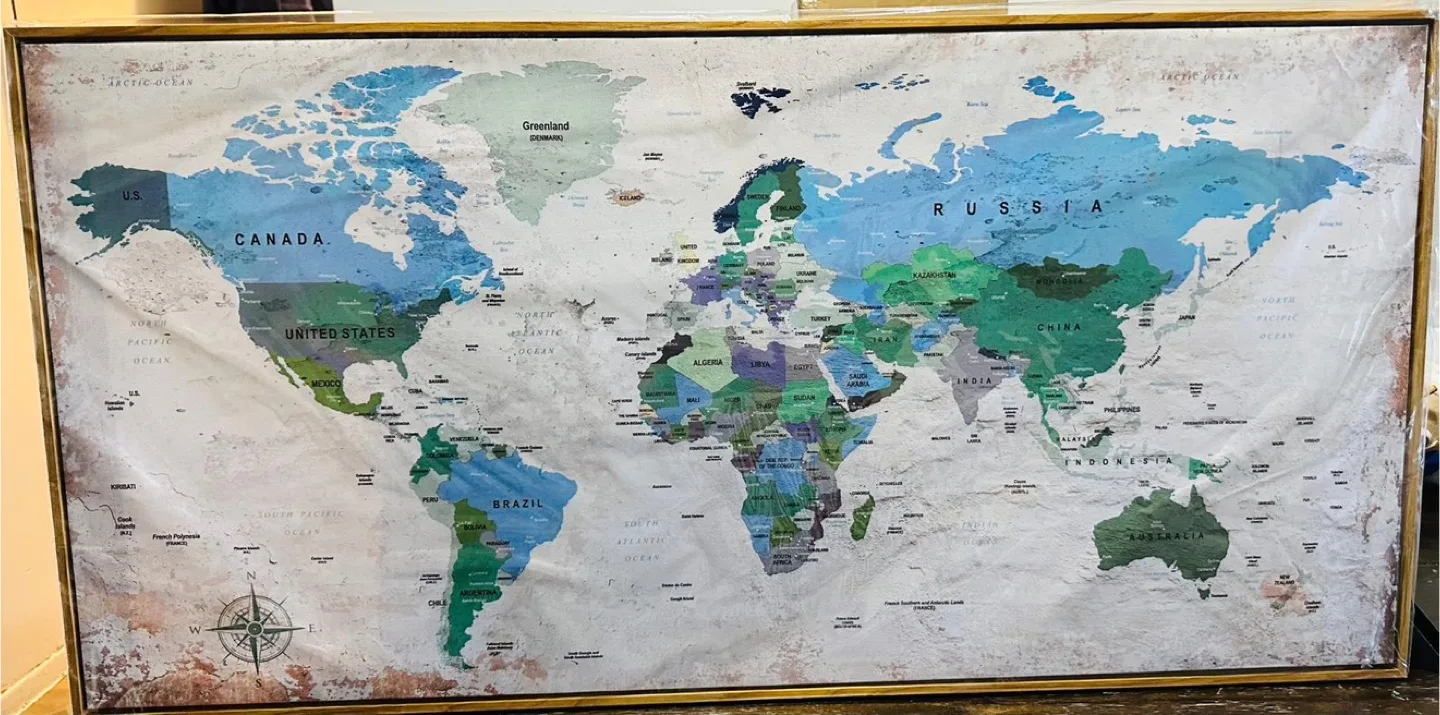 Framed World Map Wall Art - 100L x 50W cm - Blue thumbnail