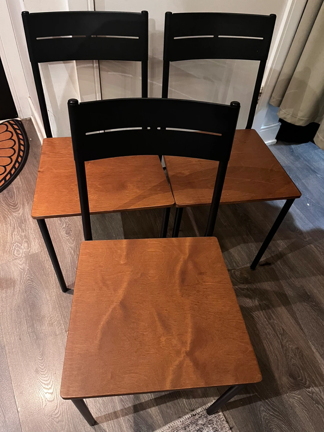 Set of 3 Wood & Black Chairs - photo 3