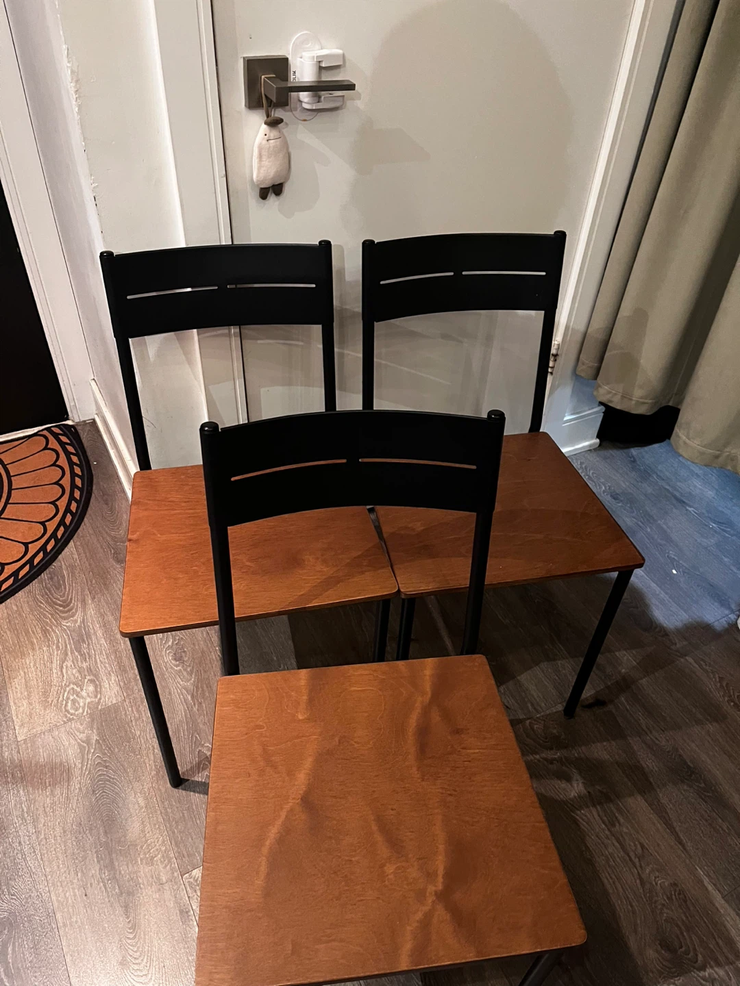 Set of 3 Wood & Black Chairs