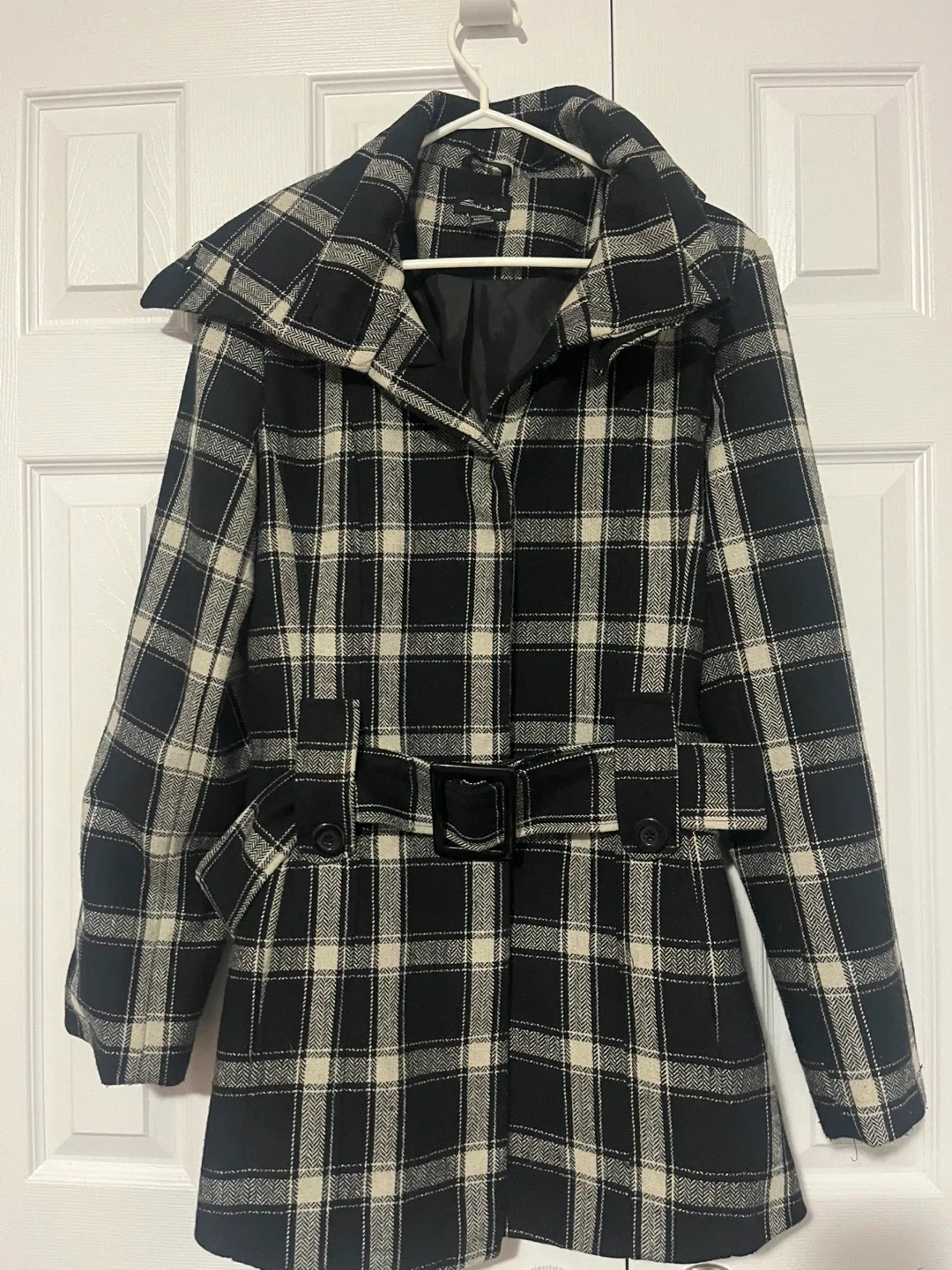 Seductions Black & White Plaid Coat - Large thumbnail