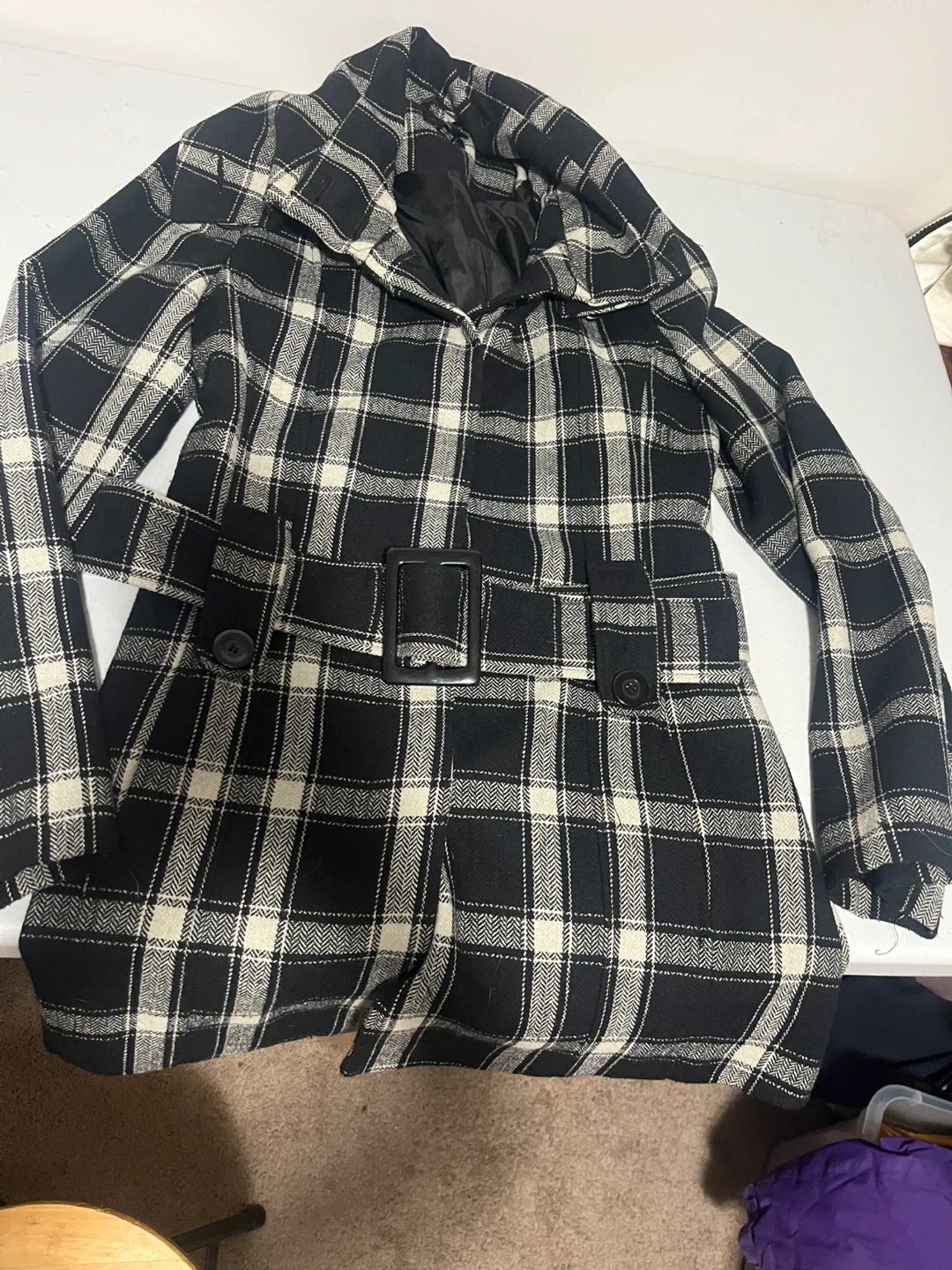 Seductions Black & White Plaid Coat - Large image indicator(2)