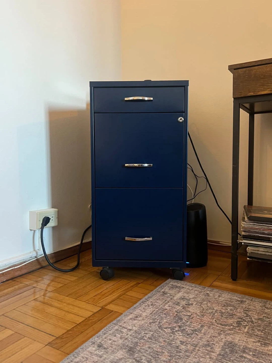 Blue 3-Drawer Rolling File Cabinet