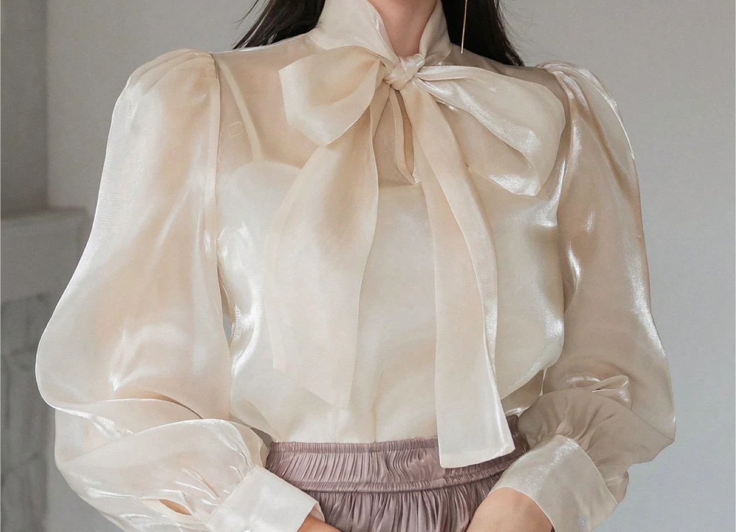 Elegant Bow Tie Blouse - Cream Colour
