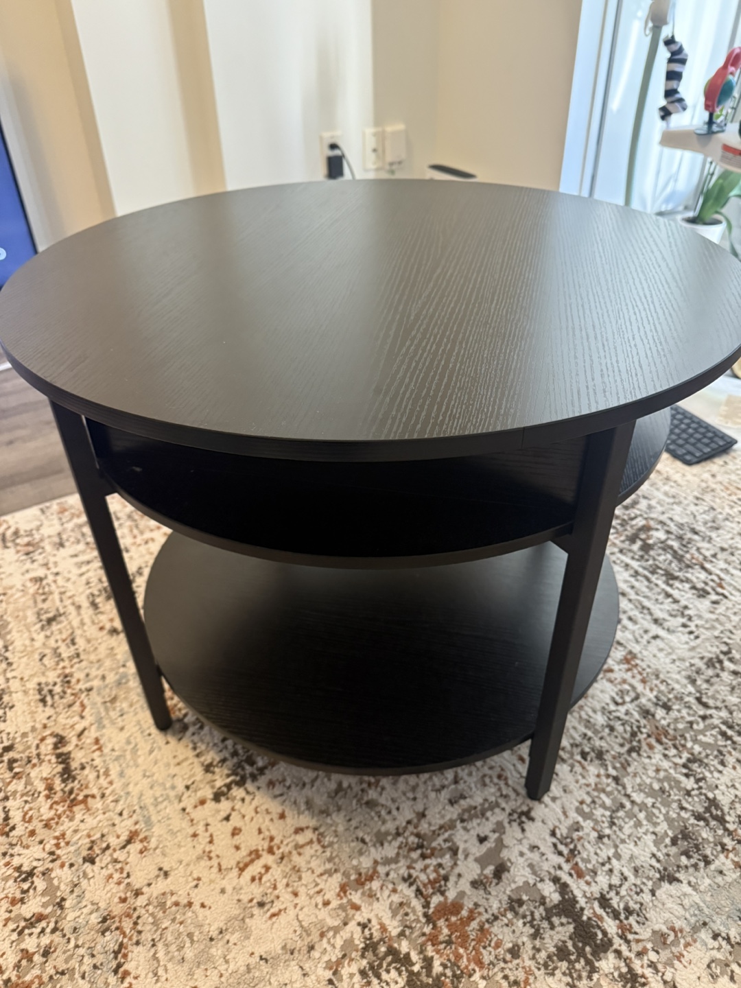 Round Black Coffee Table with Storage