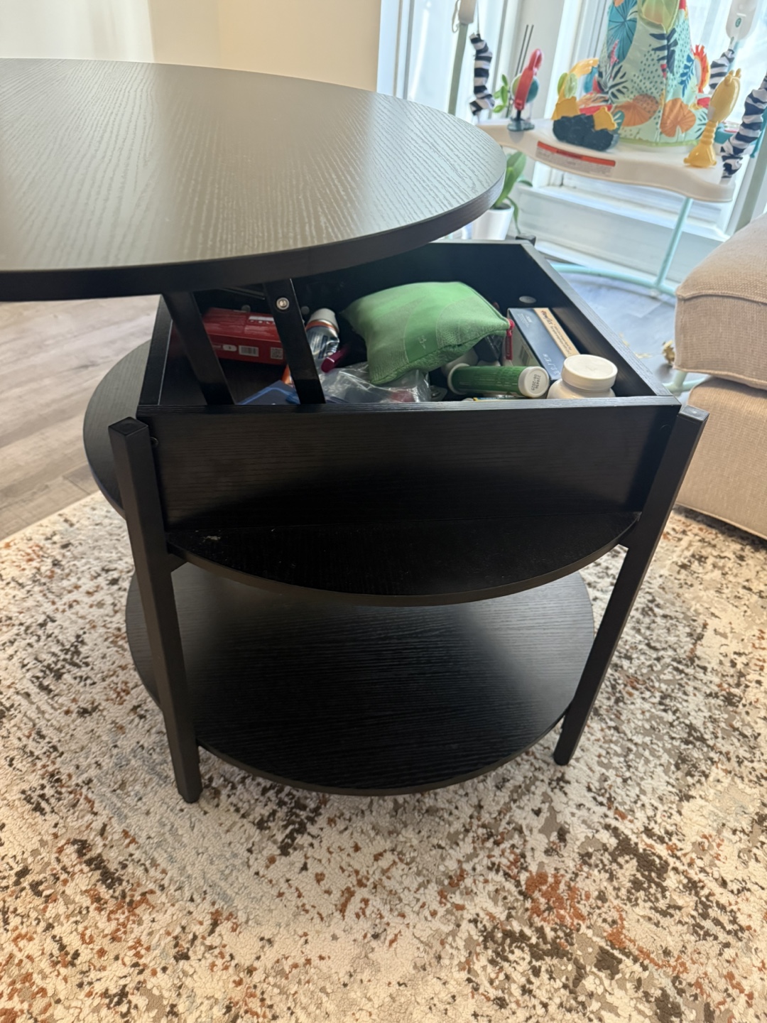 Round Black Coffee Table with Storage - photo 4