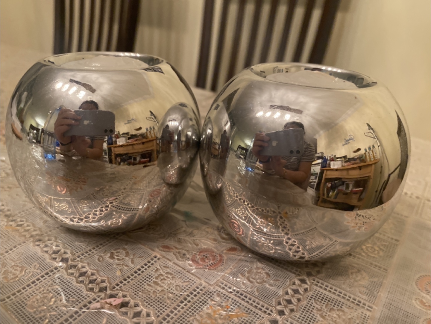 Silver Round Candle Holders (Set of 2)