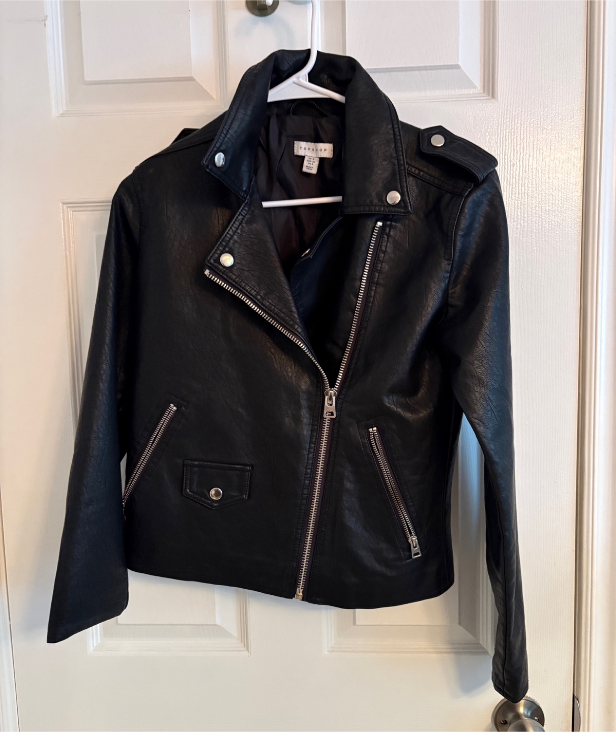 Topshop Black Faux Leather Biker Jacket - Size US 4