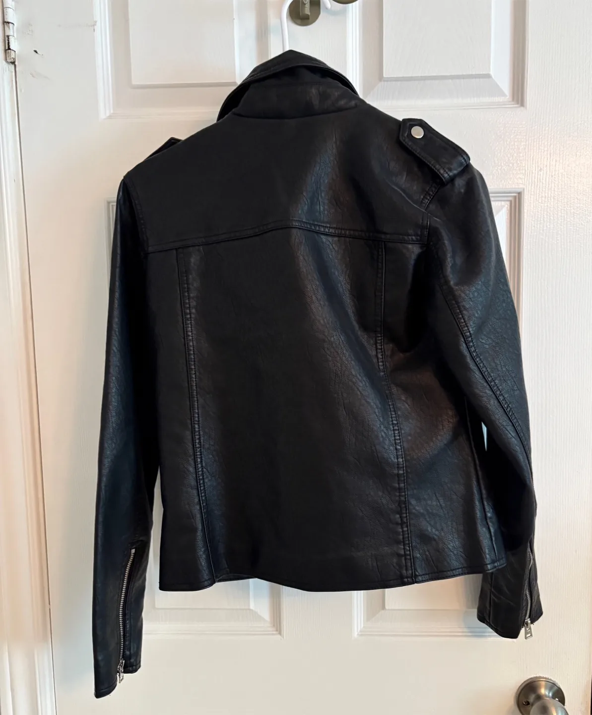 Topshop Black Faux Leather Biker Jacket - Size US 4 image indicator(3)