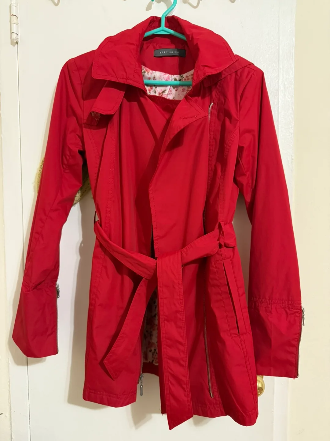 Suzy sheir Red Belted Trench Coat thumbnail