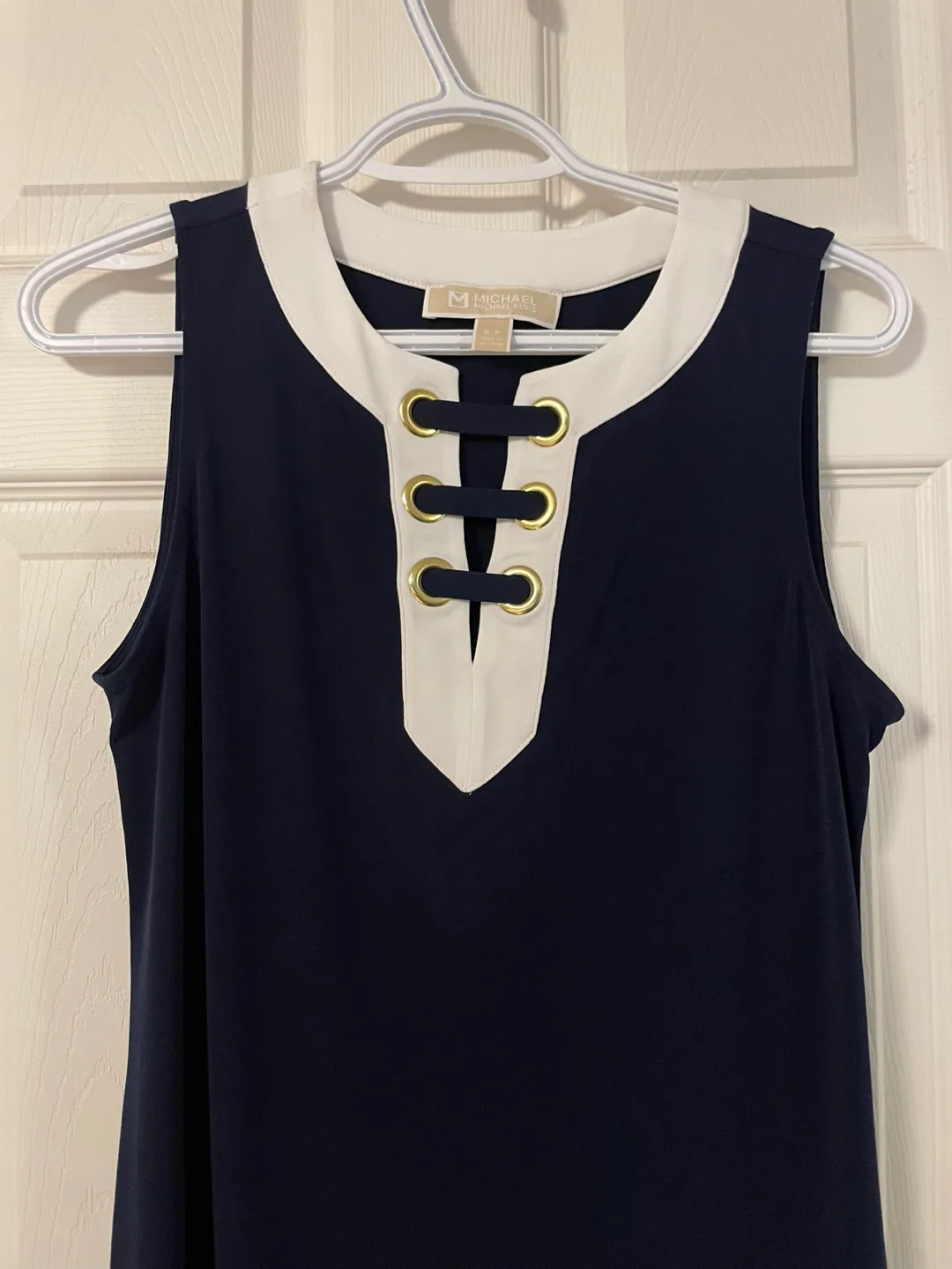 Michael Kors Navy & White Sleeveless Top Size S thumbnail