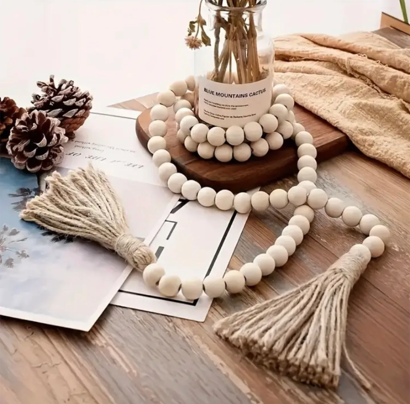 Wood Bead Garland with Jute Tassels image indicator(3)