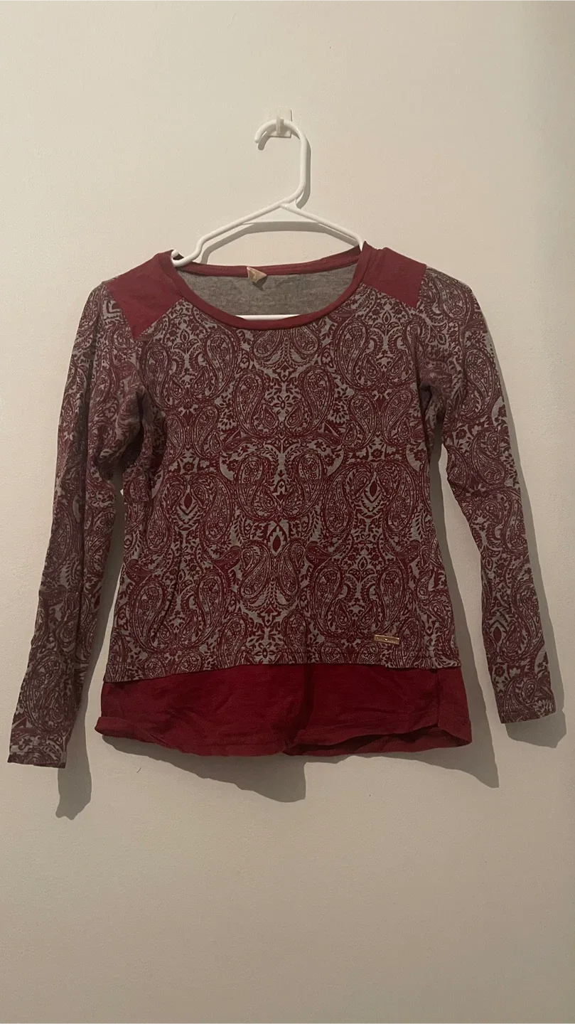Long Sleeve Paisley Top - Burgundy thumbnail