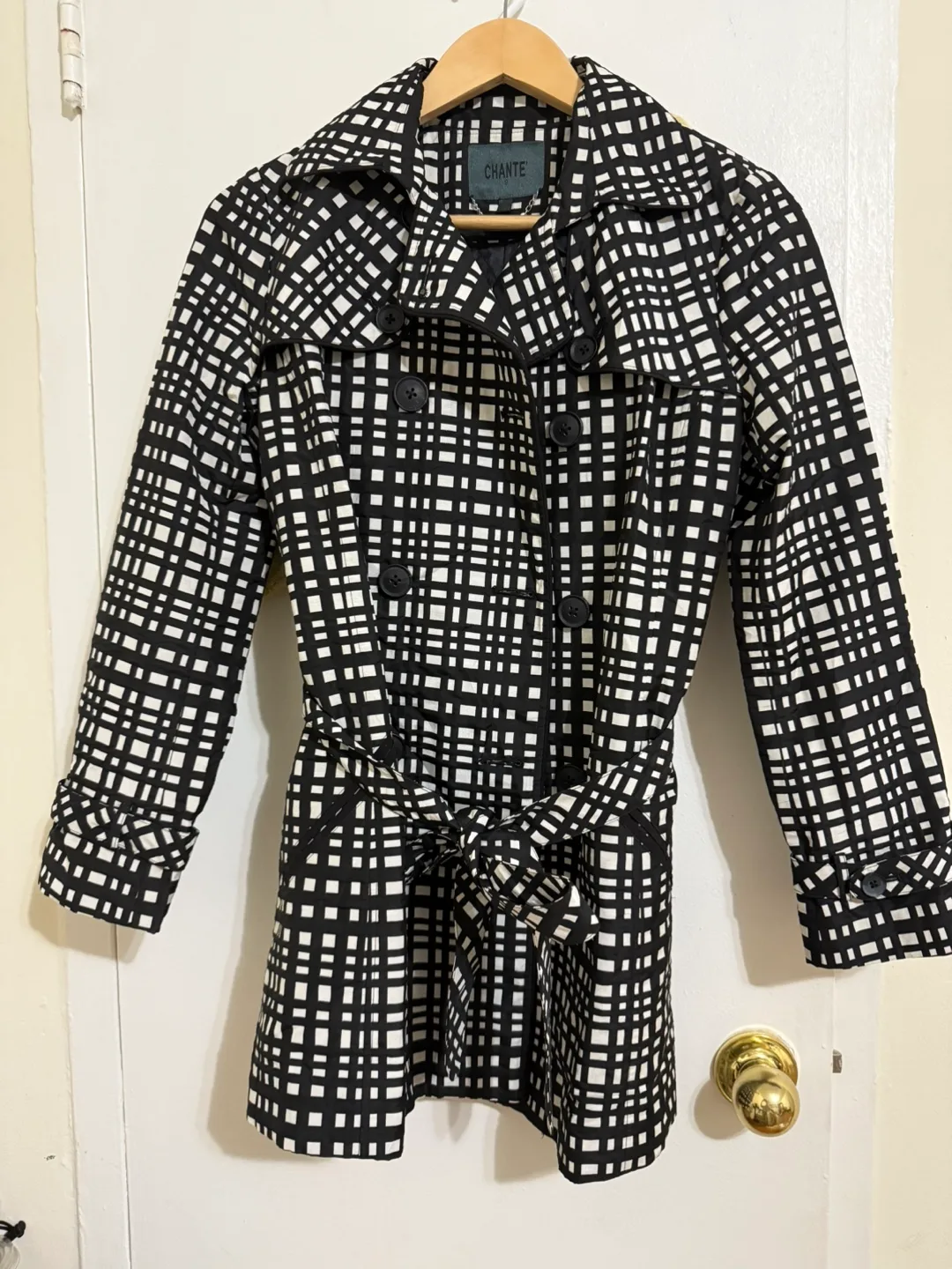 Chante Black & White Patterned Trench Coat thumbnail