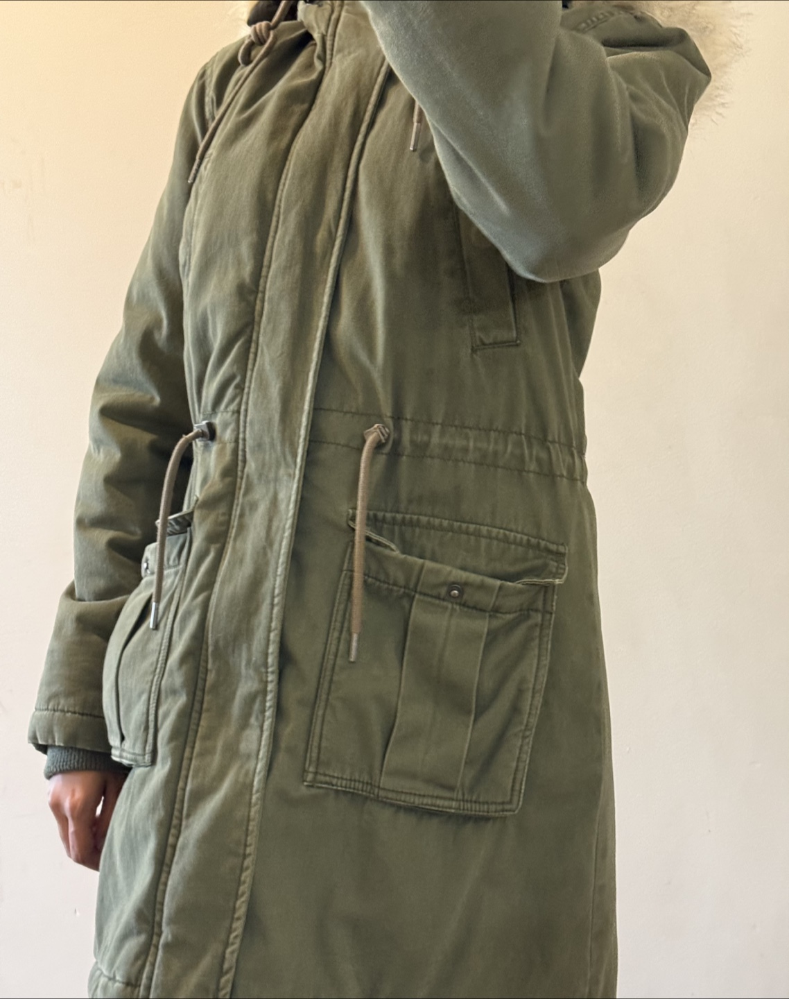 Olive Green Parka with Faux Fur Hood - photo 2