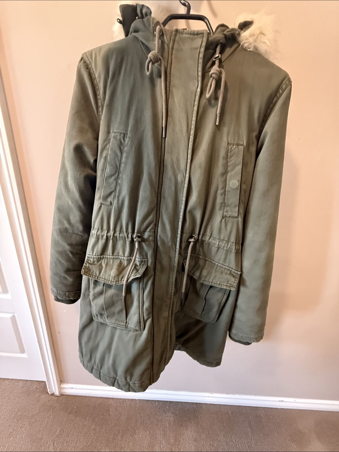 Olive Green Parka with Faux Fur Hood - photo 3